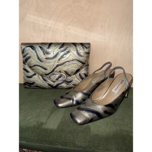 Bellini Slingback Heels & Matching Clutch Purse Women's Size 9M Metallic Swirl